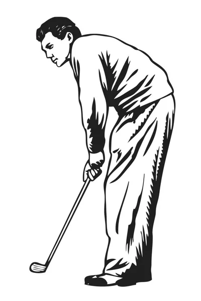 Golfista Blanco Negro Vector — Vector de stock