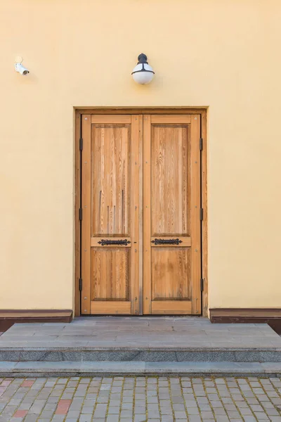 Wooden Door Wall Lighting Lamp Surveillance Camera Entrance Security Measures Royalty Free Stock Images