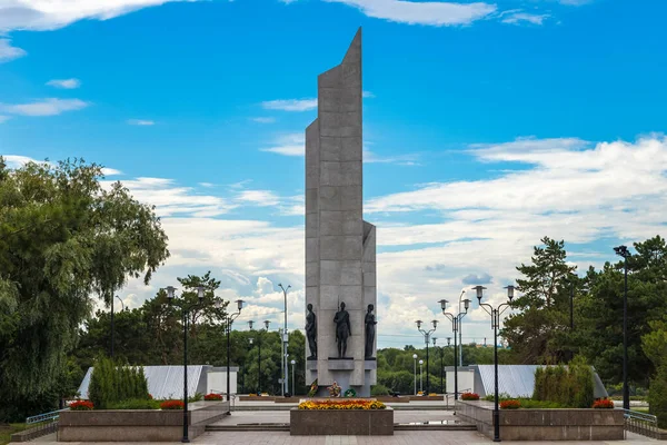 Monumento Con Figure Soldati Victory Boulevard Dopo Restauro Omsk Russia — Foto Stock