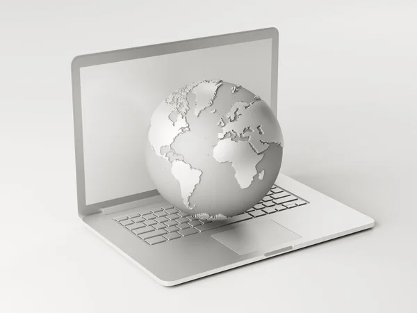 Laptop globe izole — Stok fotoğraf