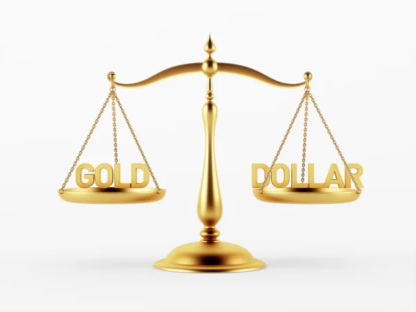 Масштаб правосудия по золоту и доллару — стоковое фото