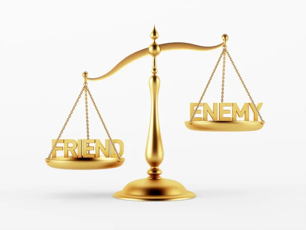 Концепция шкалы справедливости для друзей и врагов — стоковое фото