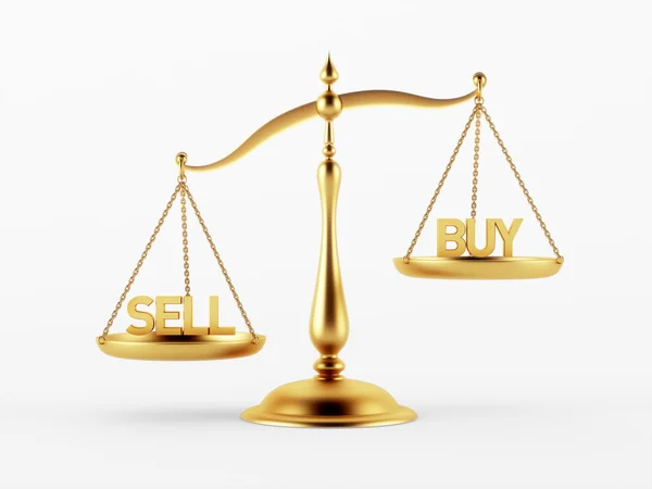 Prodávat a kupovat spravedlnost měřítku koncepce — Stock fotografie