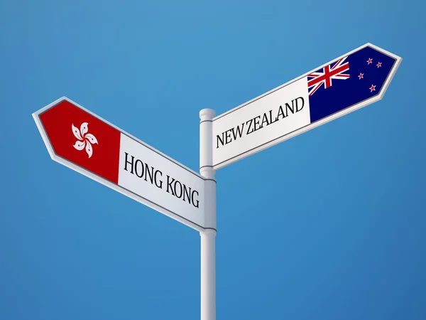 Yeni Zelanda Hong Kong Sign kavramı bayraklar — Stok fotoğraf