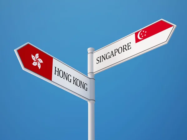 Singapore Hong Kong  Sign Flags Concept — Stock Photo, Image