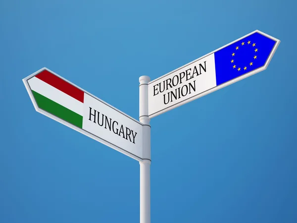 European Union Hungary  Sign Flags Concept — Stock Photo, Image