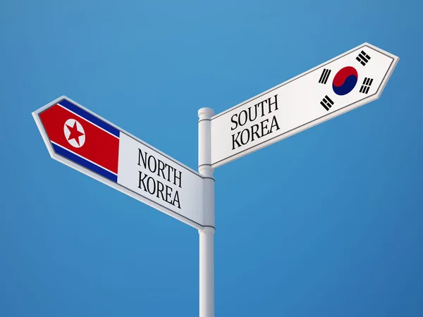 North Korea South Korea Sign Flags Concept — Stock Photo, Image