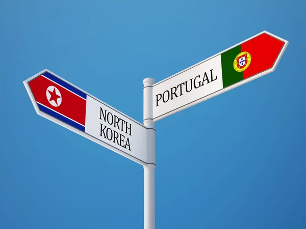 Portogallo Corea del Nord Firmare Flags Concept — Foto Stock