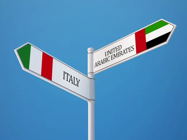 阿拉伯联合酋长国意大利国旗定向标志概念 — 图库照片