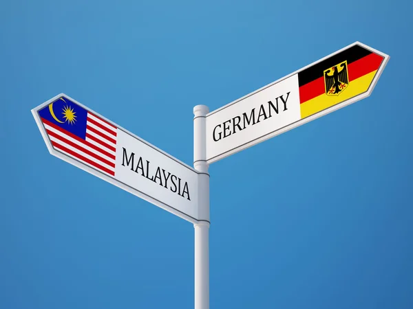 Malajzia Németország bejelentkezési jelzők koncepció — Stock Fotó
