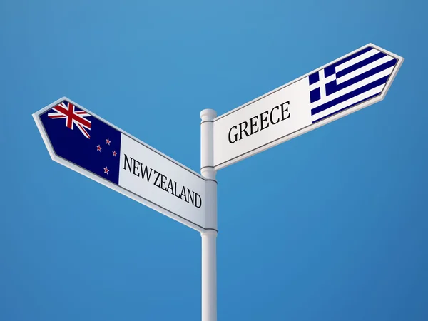 New Zealand Greece  Sign Flags Concept — Stock Photo, Image