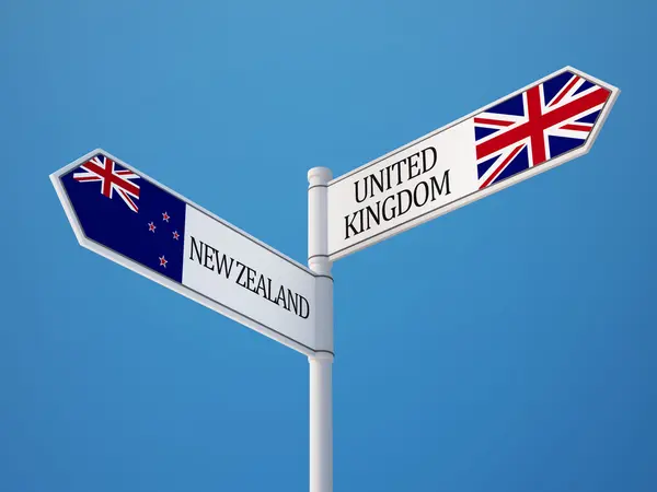 United Kingdom New Zealand  Sign Flags Concept — Stock Photo, Image