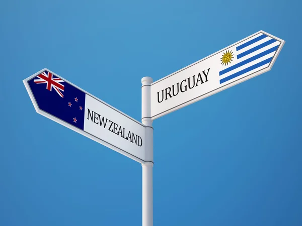 Uruguay Nueva Zelanda Sign Flags Concept — Foto de Stock