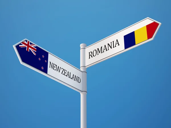 Romania New Zealand  Sign Flags Concept — Stock Photo, Image