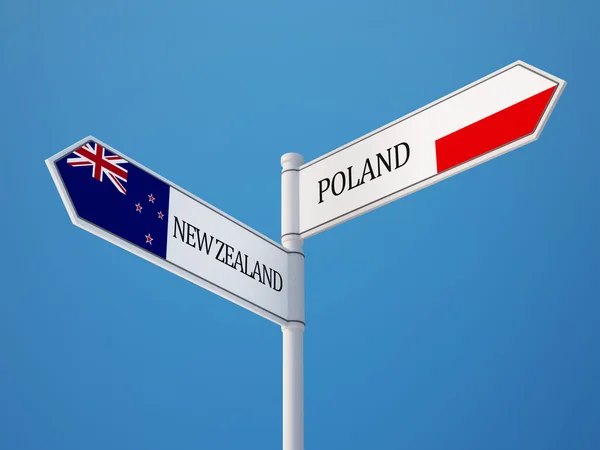 Pologne Nouvelle-Zélande Signer Drapeaux Concept — Photo