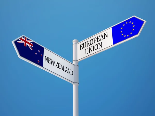 European Union New Zealand  Sign Flags Concept — Stock Photo, Image