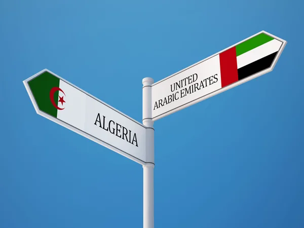 Ηνωμένα Αραβικά Εμιράτα Αλγερία σημάδι σημαίες έννοια — Φωτογραφία Αρχείου