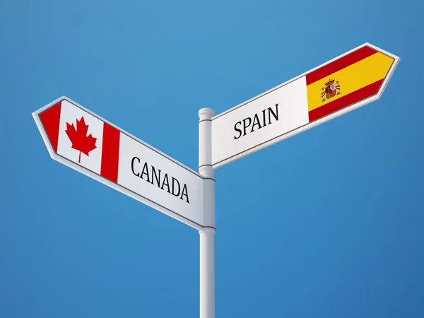 Spain Canada  Sign Flags Concept — Stock Photo, Image