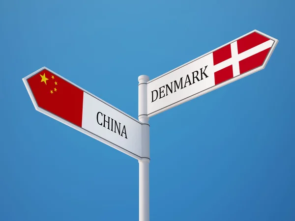 Denemarken China teken vlaggen Concept — Stockfoto