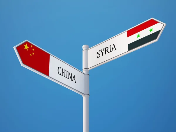 Syria Chiny znak flagi koncepcja — Zdjęcie stockowe