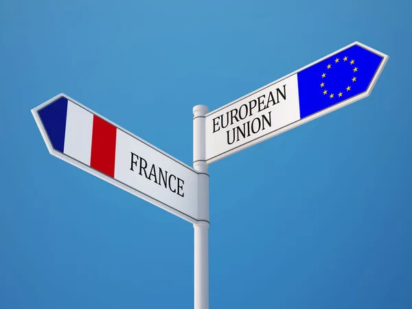 Europeiska unionen Frankrike tecken flaggor koncept — Stockfoto