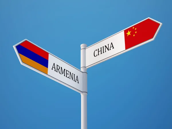 Arménie Chine Signer Drapeaux Concept — Photo