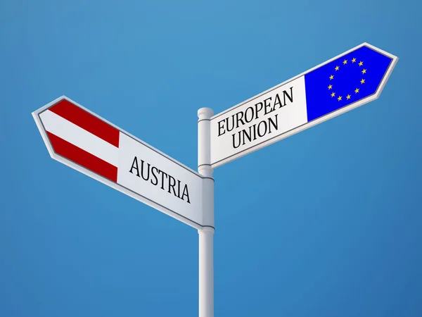 Europeiska unionen Österrike underteckna flaggor koncept — Stockfoto