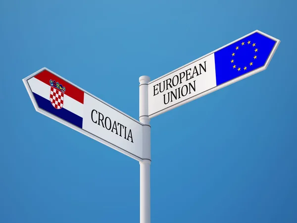 European Union Croatia Sign Flags Concept — Stock Photo, Image