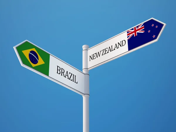 Brazil New Zealand  Sign Flags Concept — Stock Photo, Image