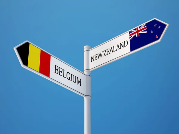 Belgium New Zealand  Sign Flags Concept — Stock Photo, Image