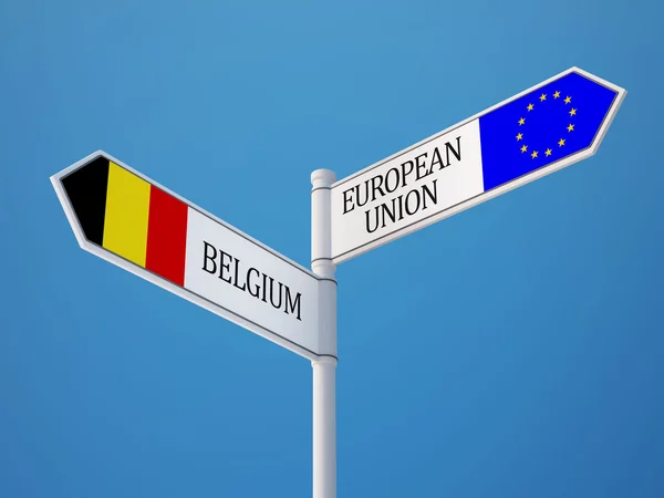 European Union Belgium  Sign Flags Concept — Stock Photo, Image