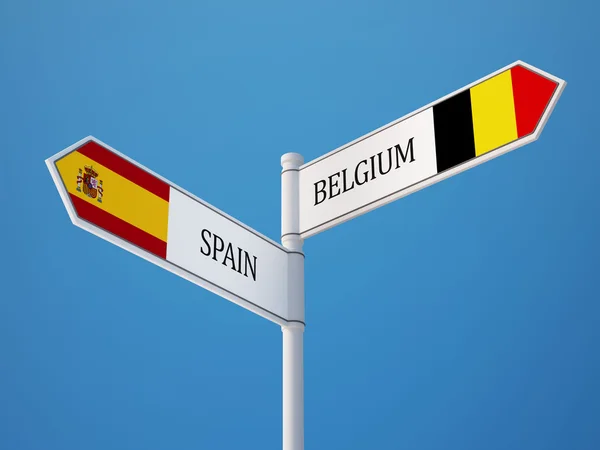 Espagne Belgique Signer Drapeaux Concept — Photo