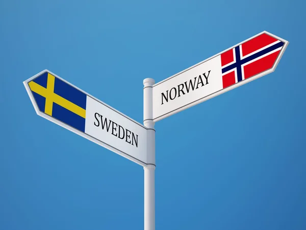 Norge Sverige tecken flaggor koncept — Stockfoto