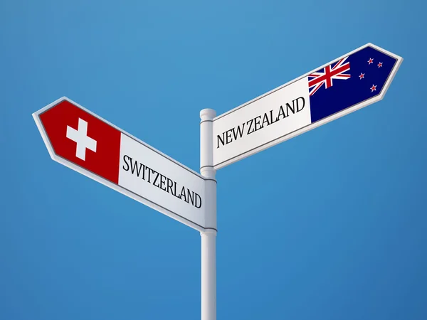 Switzerland New Zealand  Sign Flags Concept — Stock Photo, Image