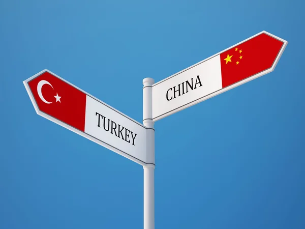 Turquia China Signo Bandeiras Conceito — Fotografia de Stock