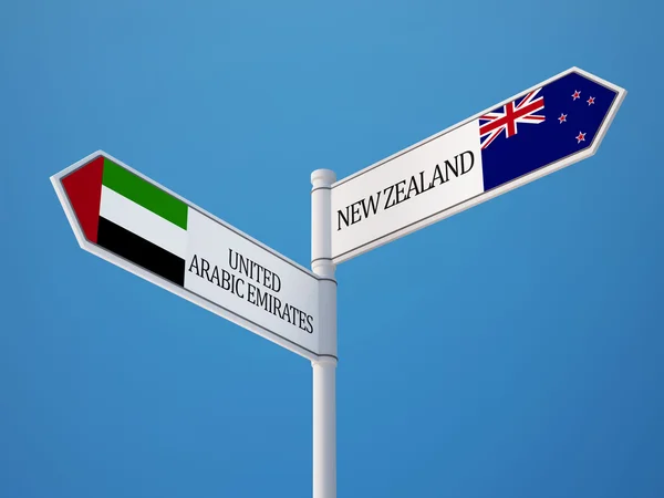 Conceito de Bandeiras de Sinais da Nova Zelândia dos Emirados Árabes Unidos — Fotografia de Stock
