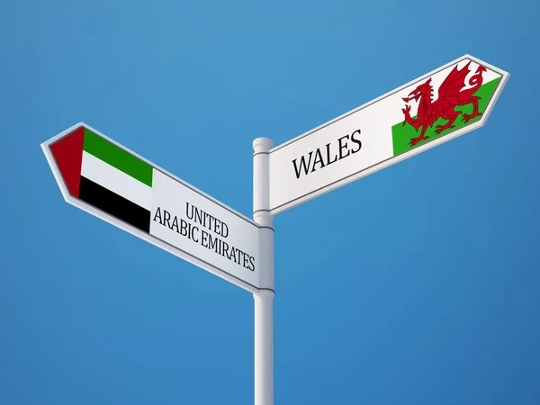 Wales Verenigde Arabische Emiraten teken vlaggen Concept — Stockfoto