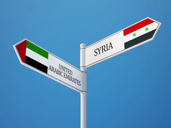 Síria Emirados Árabes Unidos sinalizam conceito de bandeiras — Fotografia de Stock