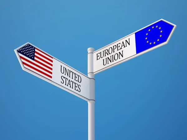 Europeiska unionen USA skylt flaggor koncept — Stockfoto