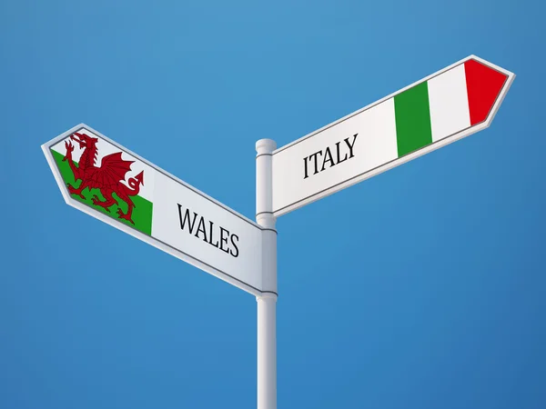 Wales Italië teken vlaggen Concept — Stockfoto