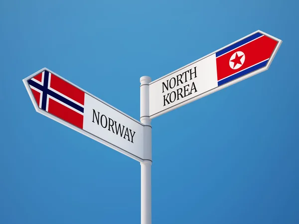 Norvégia Észak-Korea bejelentkezési jelzők koncepció — Stock Fotó
