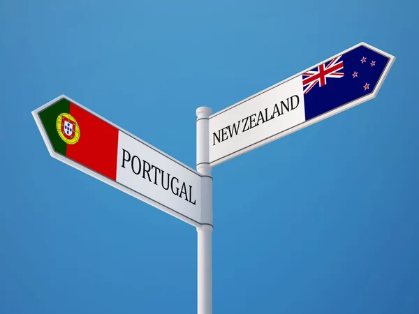 Πορτογαλία Νέα Ζηλανδία σημάδι σημαίες έννοια — Φωτογραφία Αρχείου