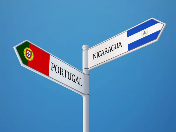 Portugal Nicarágua Sinalização Bandeiras Conceito — Fotografia de Stock