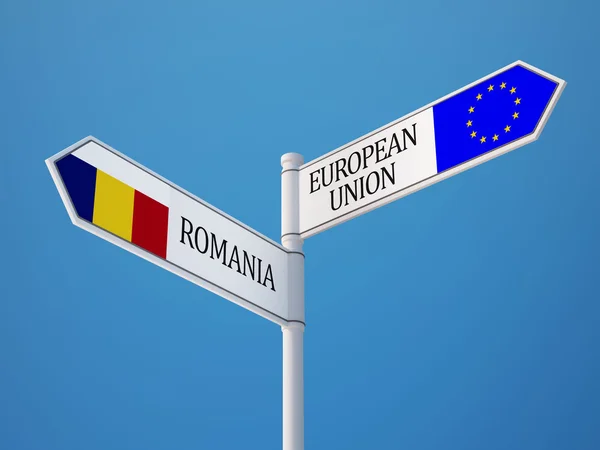 European Union Romania  Sign Flags Concept — Stock Photo, Image