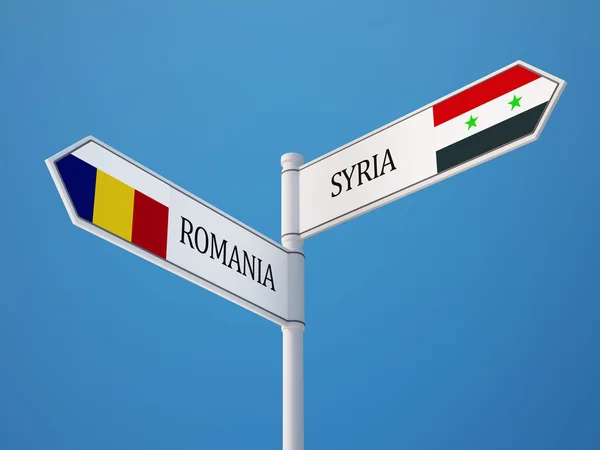 Syrien Rumänien underteckna flaggor koncept — Stockfoto