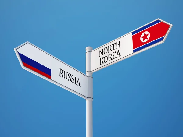 Russie Corée du Nord Signer Drapeaux Concept — Photo
