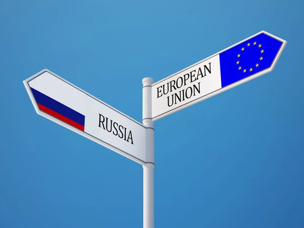 Unión Europea Rusia Firma el concepto de banderas — Foto de Stock