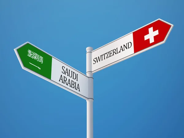 Arabia Saudita Svizzera Firma Bandiere Concetto — Foto Stock