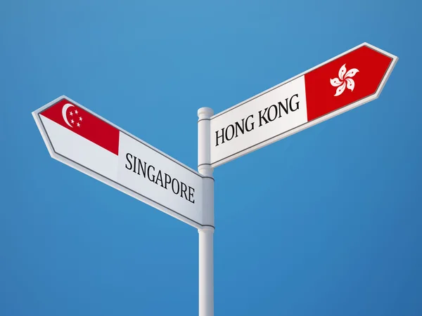 Singapore Hong Kong  Sign Flags Concept — Stock Photo, Image