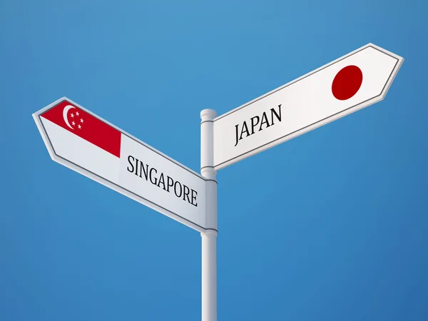 Szingapúr japán bejelentkezési jelzők koncepció — Stock Fotó